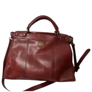 FOSSIL Vintage Revival Satchel RED Leather Satchel Crossbody Messenger Handbag